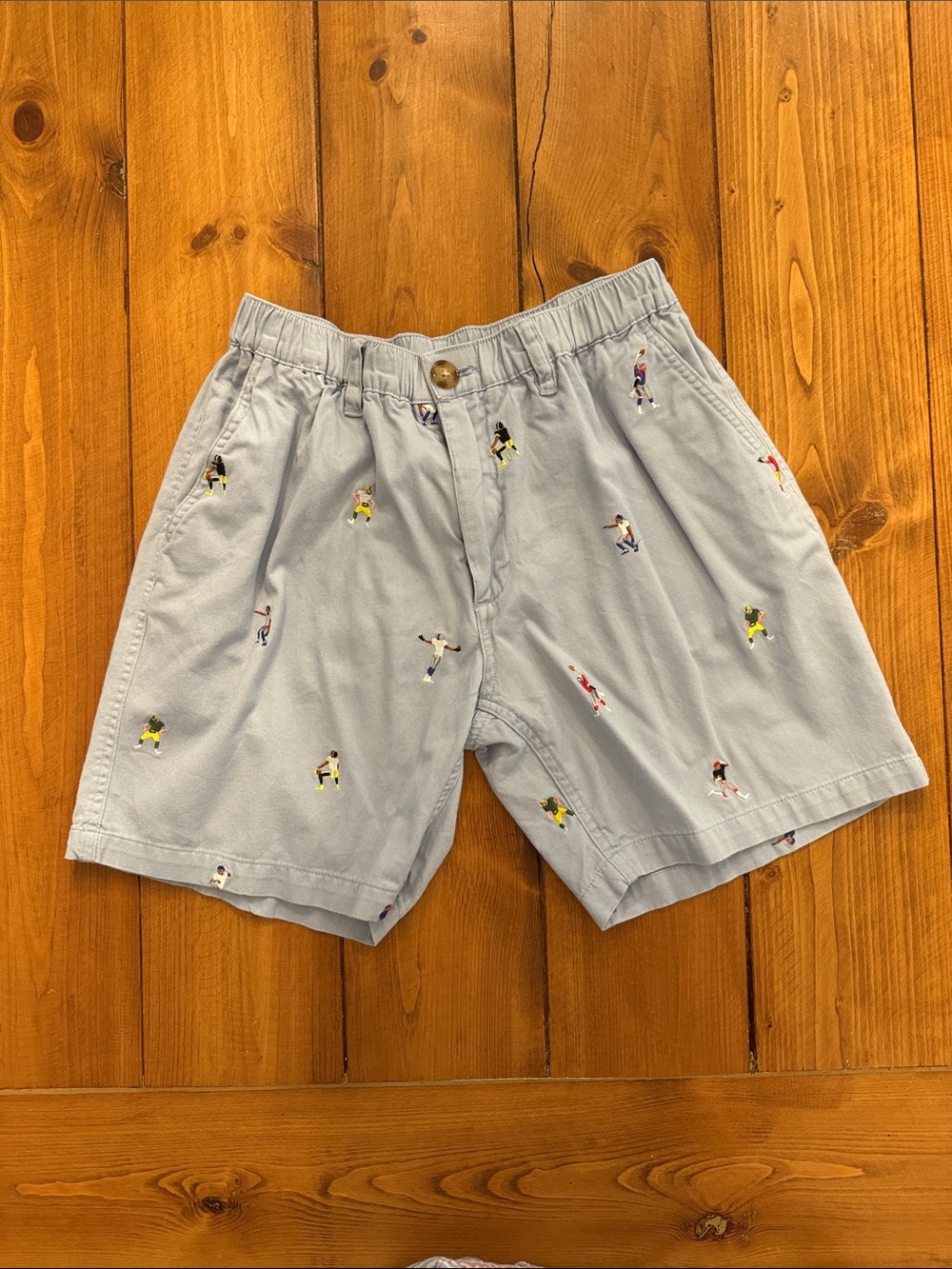 chubbies Light Blue Embroidered footballl Player Flat-Front Shorts gameday short
